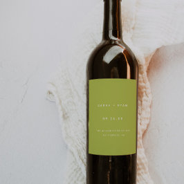 Modern Lime Green Custom Names Wedding ワインラベル