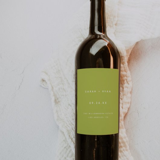 Modern Lime Green Custom Names Wedding ワインラベル