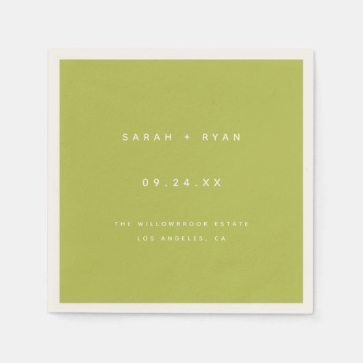 Modern Lime Green Custom Wedding Names スタンダードカクテルナプキン (正面)