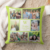 Modern Lime Green Family Reunion Monogram Photo  クッション (ブランケット)