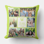 Modern Lime Green Family Reunion Monogram Photo  クッション (正面)