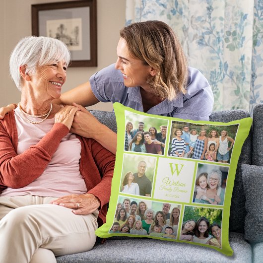 Modern Lime Green Family Reunion Monogram Photo  クッション