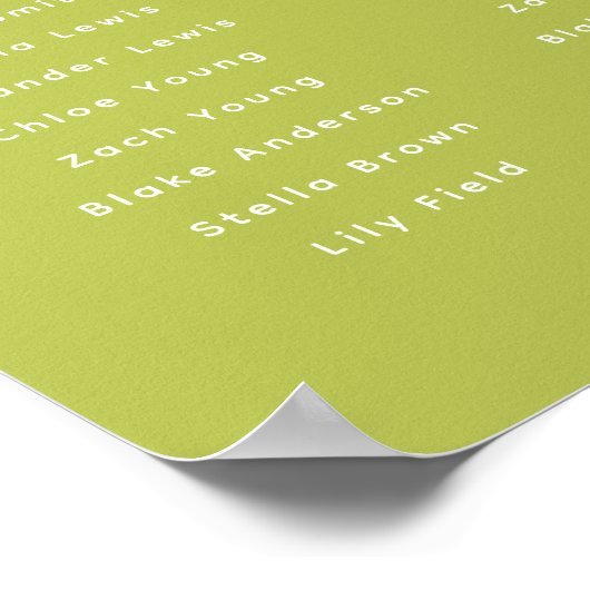 Modern Lime Green Wedding 8-Table Seating Chart ポスター (角)