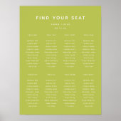 Modern Lime Green Wedding 8-Table Seating Chart ポスター (正面)