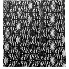 modern line art black and white pattern シャワーカーテン