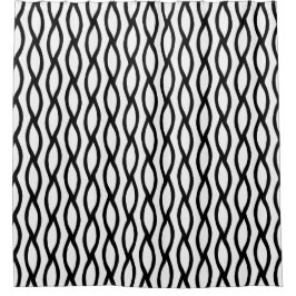 modern line art black and white pattern シャワーカーテン
