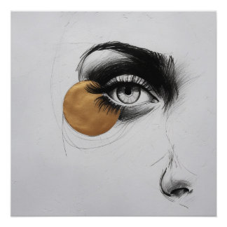 Modern Line Art Eye Poster – Gold Accent Detail ポスター