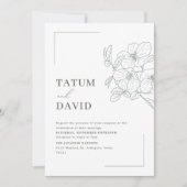 Modern Line Art Floral Green Wedding Invite 招待状 (正面)