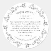 Modern Line Art Floral Wreath Ingredients Labels ラウンドシール (正面)
