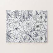 Modern Line Art Hand Drawn Floral Girly Design ジグソーパズル (横)