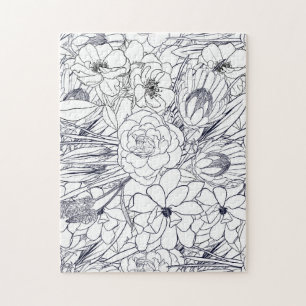 Modern Line Art Hand Drawn Floral Girly Design ジグソーパズル