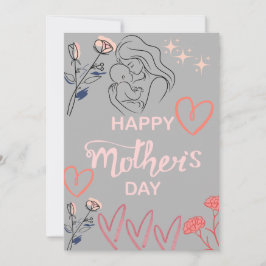 Modern Line Art Mother and Baby Happy Mother's Day シーズンカード