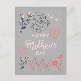 Modern Line Art Mother and Baby Happy Mother's Day シーズンポストカード