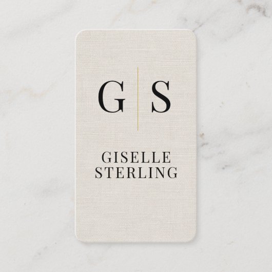 Modern Linen Gold Monogram QR Code 名刺 (正面)