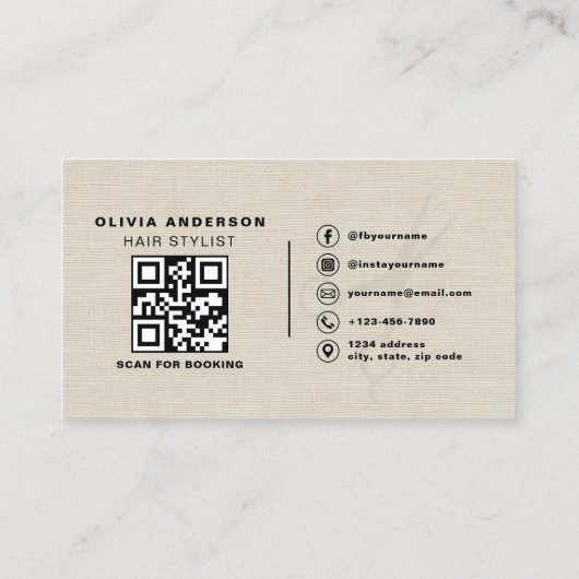 Modern Linen Scissors QR Code Hair Stylist  名刺 (裏面)