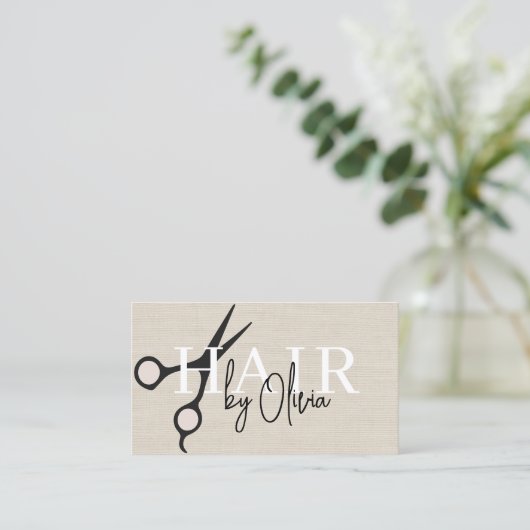 Modern Linen Scissors QR Code Hair Stylist  名刺 (スタンド正面)