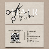Modern Linen Scissors QR Code Hair Stylist  名刺