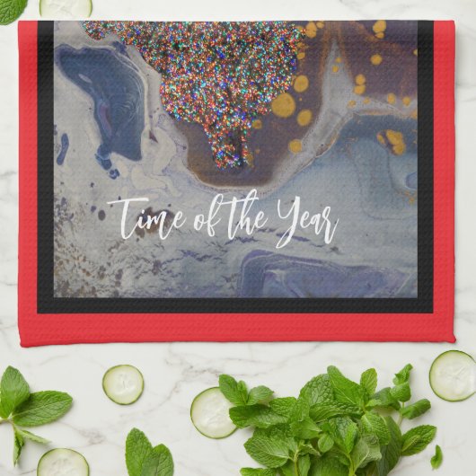 Modern Lit Christmas Tree Design キッチンタオル (折り畳み)