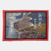 Modern Lit Christmas Tree Design キッチンタオル (横)