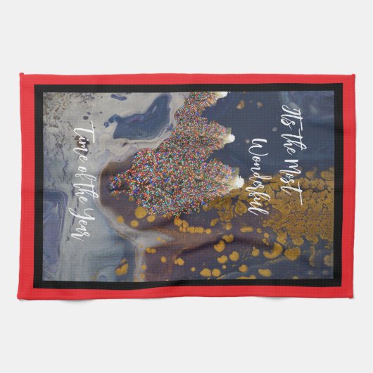 Modern Lit Christmas Tree Design キッチンタオル (横)