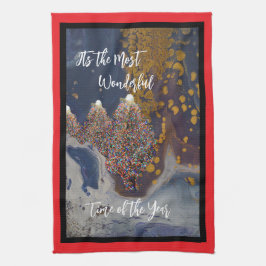 Modern Lit Christmas Tree Design キッチンタオル