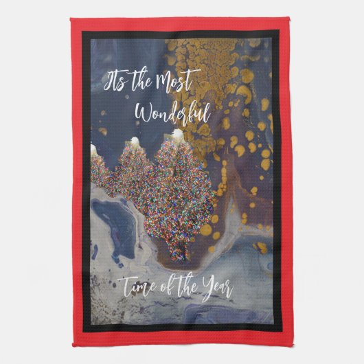 Modern Lit Christmas Tree Design キッチンタオル (縦)