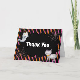 Modern Little Boo Ghost Cat Baby Shower  サンキューカード