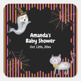 Modern Little Boo Ghost Cat Baby Shower  スクエアシール