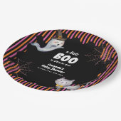 Modern Little Boo Ghost Cat Baby Shower  ペーパープレート (アングル)