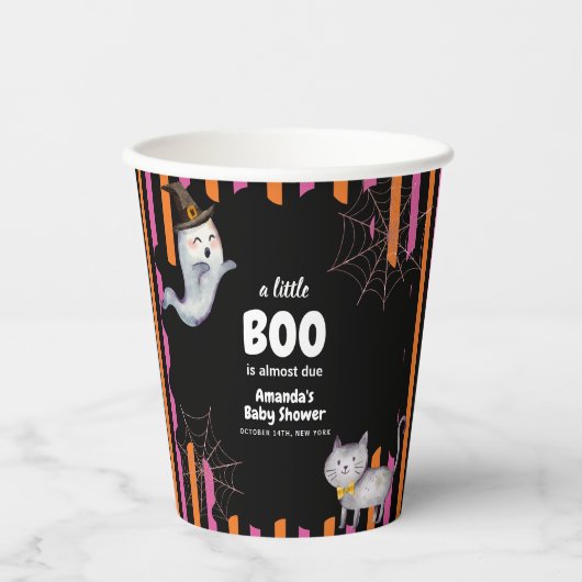 Modern Little Boo Ghost Cat Baby Shower  紙コップ (正面)