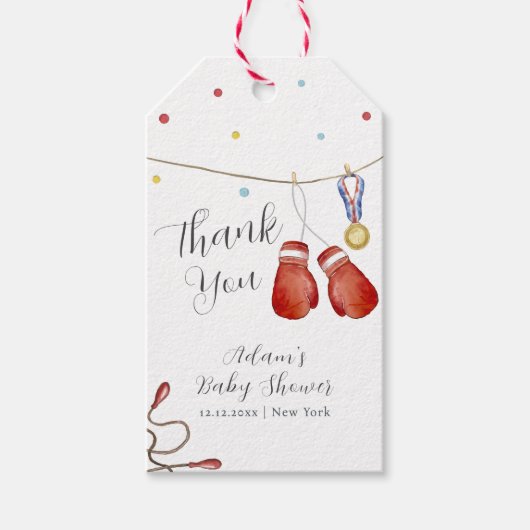 Modern Little Champion Boxing Sport Baby Shower ギフトタグ (正面)