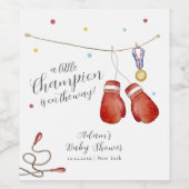 Modern Little Champion Boxing Sport Baby Shower ワインラベル (シングルラベル)