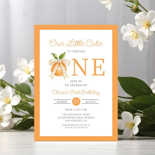 Modern Little Cutie Orange Citrus 1st Birthday 招待状