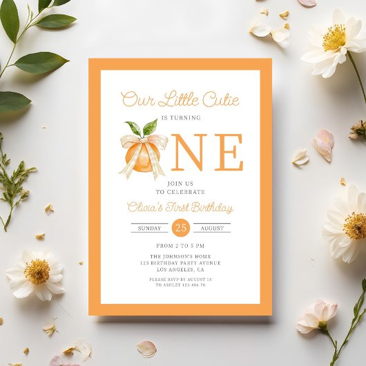 Modern Little Cutie Orange Citrus 1st Birthday 招待状
