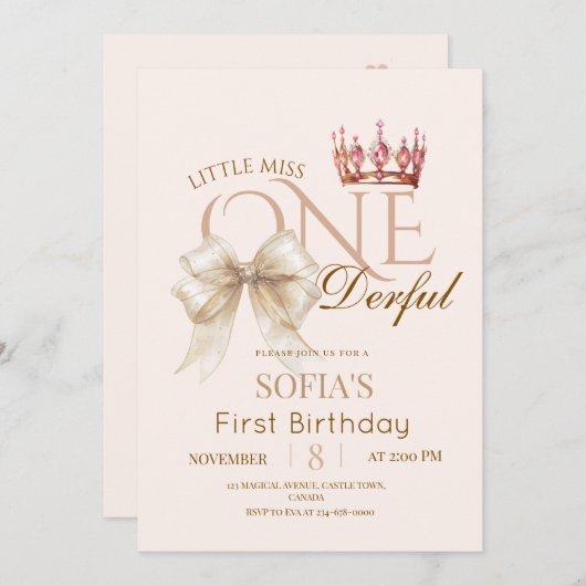 Modern Little Miss ONEderful First 1st Birthday  招待状 (正面/裏面)