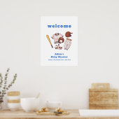Modern Little Slugger Baseball Baby Shower Welcome ポスター (キッチン)