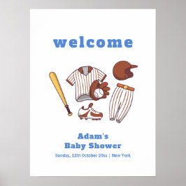 Modern Little Slugger Baseball Baby Shower Welcome ポスター