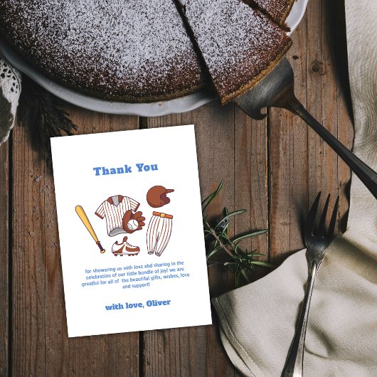 Modern Little Slugger Baseball Boy Baby Shower  サンキューカード