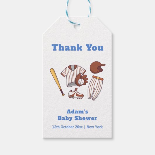 Modern Little Slugger Baseball Sport Baby Shower  ギフトタグ (正面)