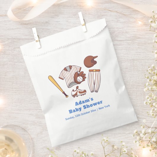 Modern Little Slugger Baseball Sport Baby Shower フェイバーバッグ (クリップ留めされた状態)