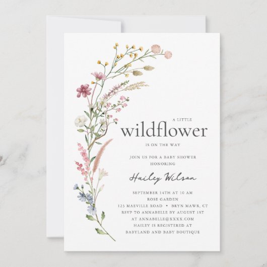 Modern Little Wildflower Baby Shower Invitation 招待状 (正面)