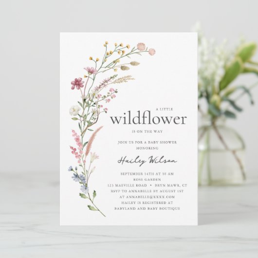 Modern Little Wildflower Baby Shower Invitation 招待状 (スタンド正面)