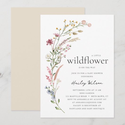 Modern Little Wildflower Baby Shower Invitation 招待状 (正面/裏面)