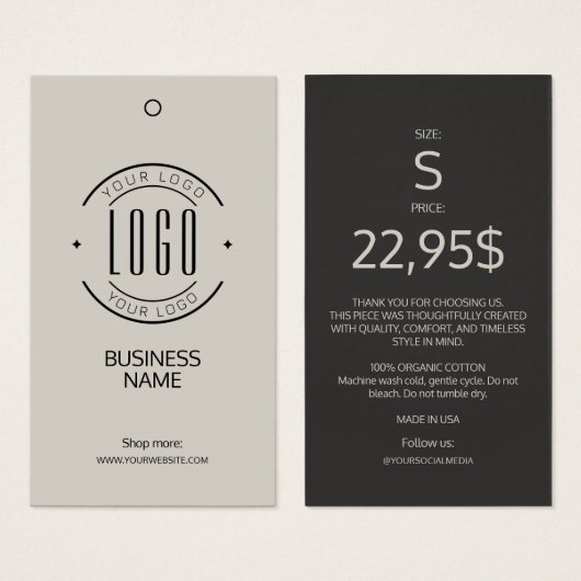 Modern logo beige gray clothing label hang tag  (正面&裏面)