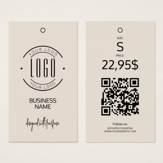 Modern logo beige QR code clothing hang tag  (正面&裏面)