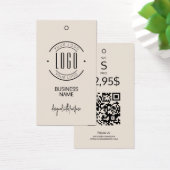 Modern logo beige QR code clothing hang tag  (デスク)
