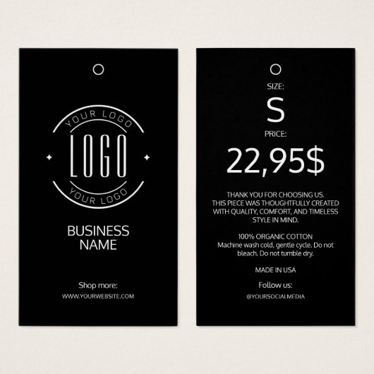 Modern logo black white clothing label hang tag  (正面&裏面)