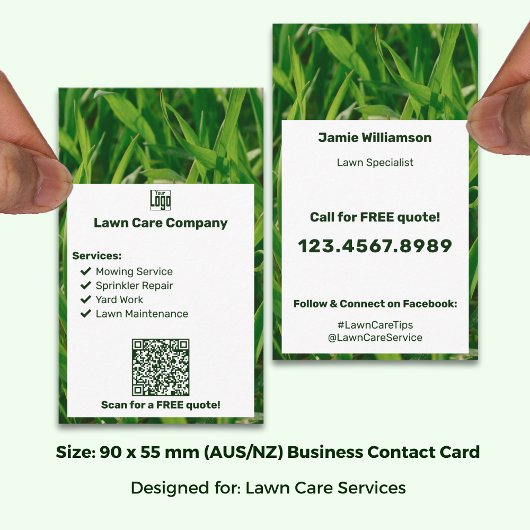 Modern Logo List QR Call to Action Lawn Care 名刺