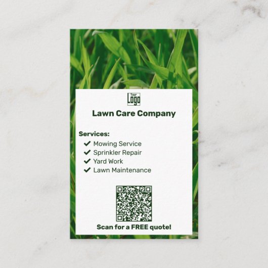 Modern Logo List QR Call to Action Lawn Care 名刺 (正面)