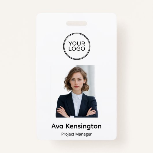 Modern Logo & Photo | Custom Employee Name バッジ (正面)